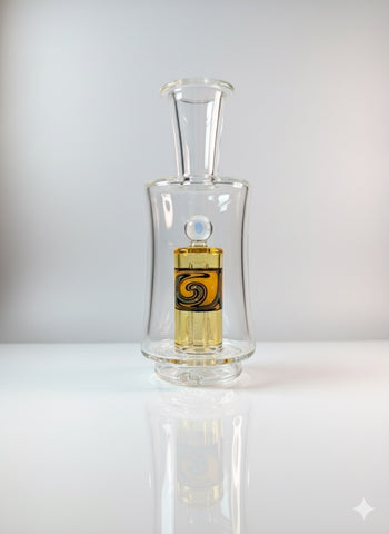 Yellow puffco peak glass on a neutral backround