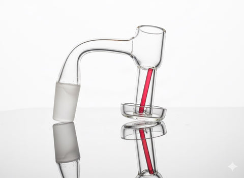 Quartz terp slurper paired with a ruby pillar on a white / neutral backround