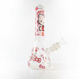 Clear Hello kitty bong with pink hello kitty image and pink bow images