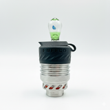 Green puffco peak 3DXL joystick cap with opal inside a silver puffco peak 3DXL Chamber