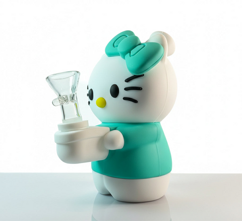 White / Teal Hello Kitty Silicone Bong
