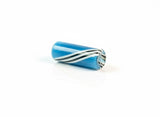 Blue glass joint filter tip with white swirl on a white backround