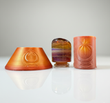 Amber purple glass puffco pivot mouthpiece made by One Trick Pony Glass Canada on a white backround