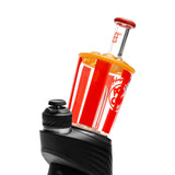 Popcorn shaped replacement glass for the puffco peak - sitting on top of a puffco peak on a white backround